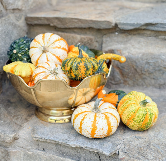 Vintage Scalloped Brass Pedestal Bowl