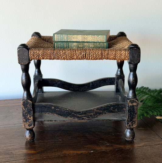 Antique English Rush Seat Stool with Painted Base