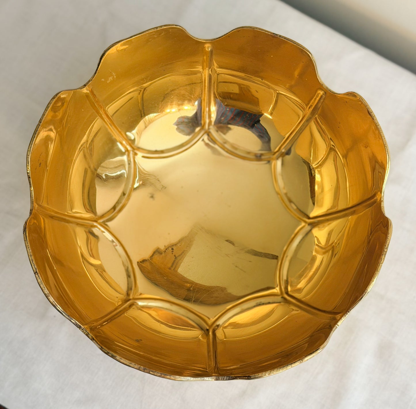 Vintage Scalloped Brass Pedestal Bowl