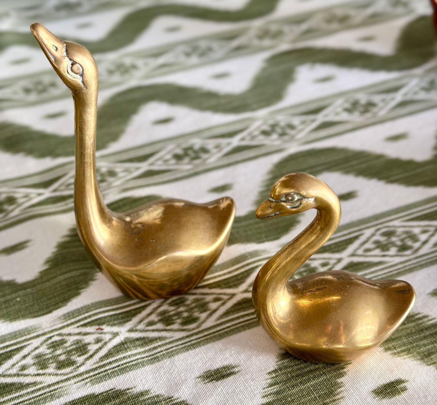 Brass Mother & Baby Swan Duo