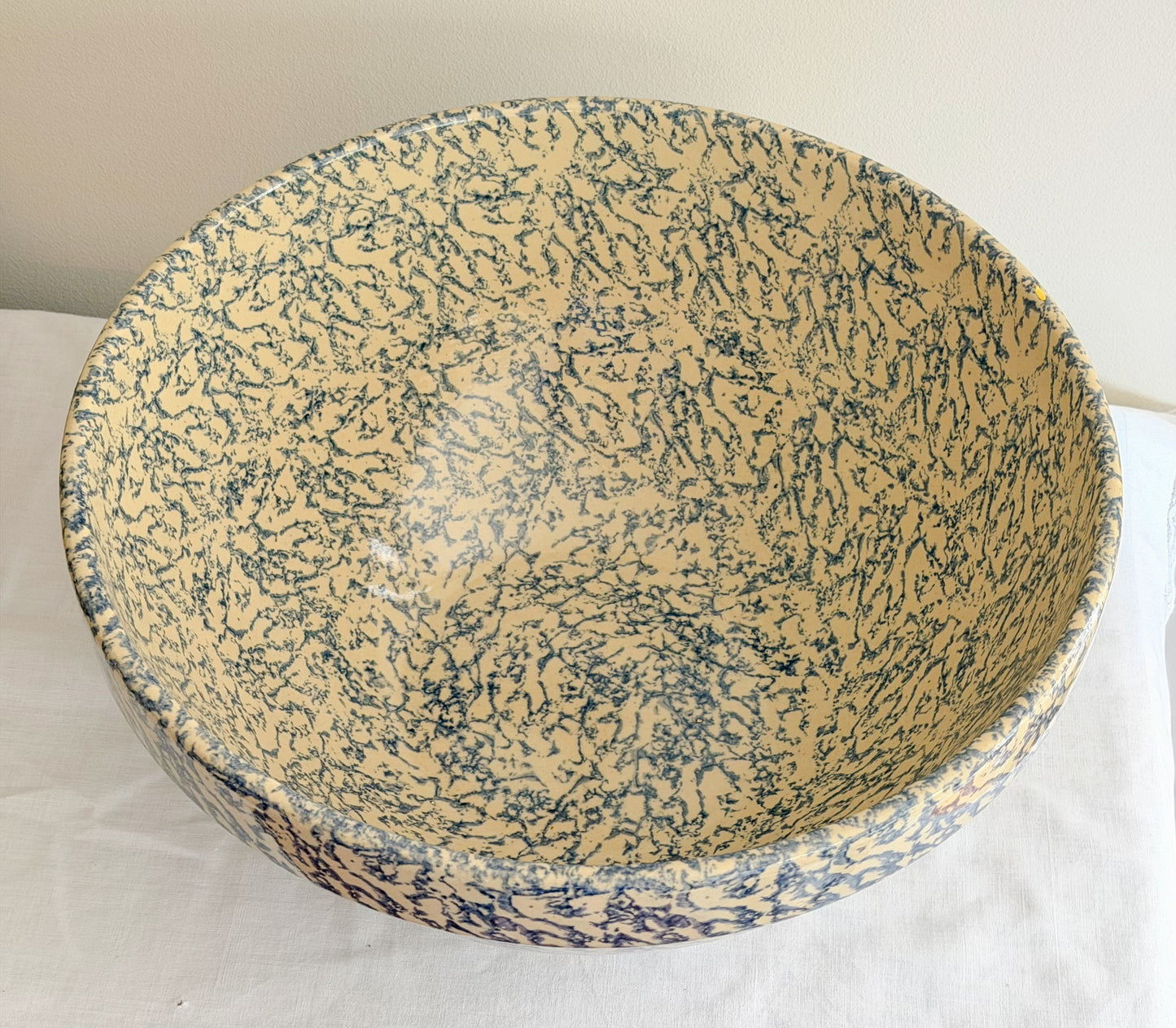 Large Vintage Roseville Spongeware Dough Bowl