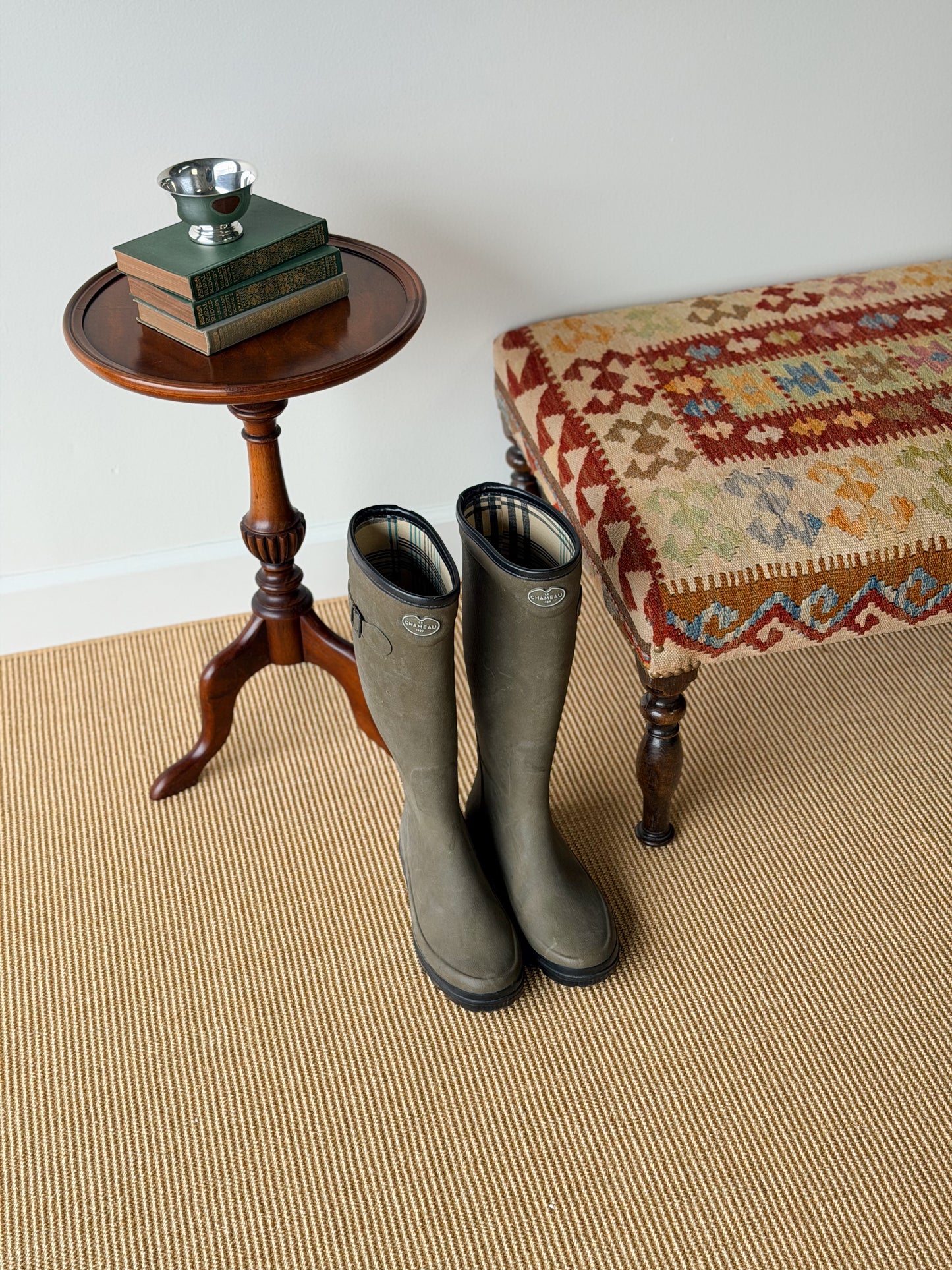 Antique Kilim Footstool (Green/Burgundy)