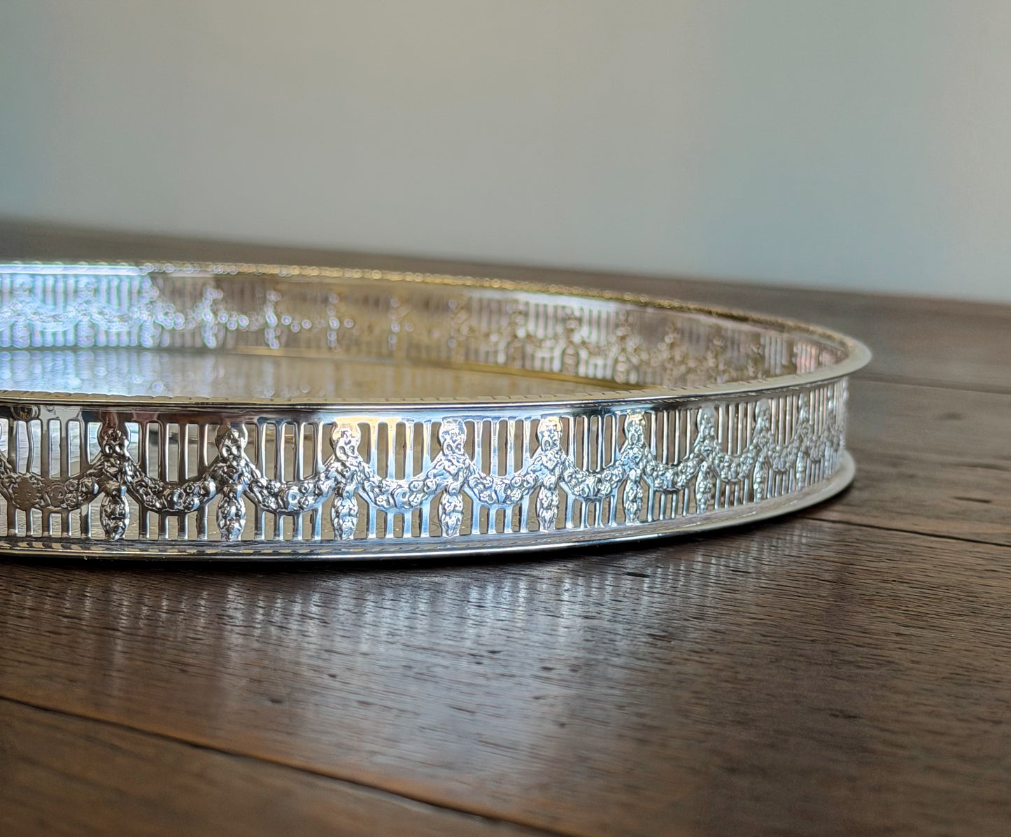 English Silverplate Gallery Tray with ‘V’ Monogram