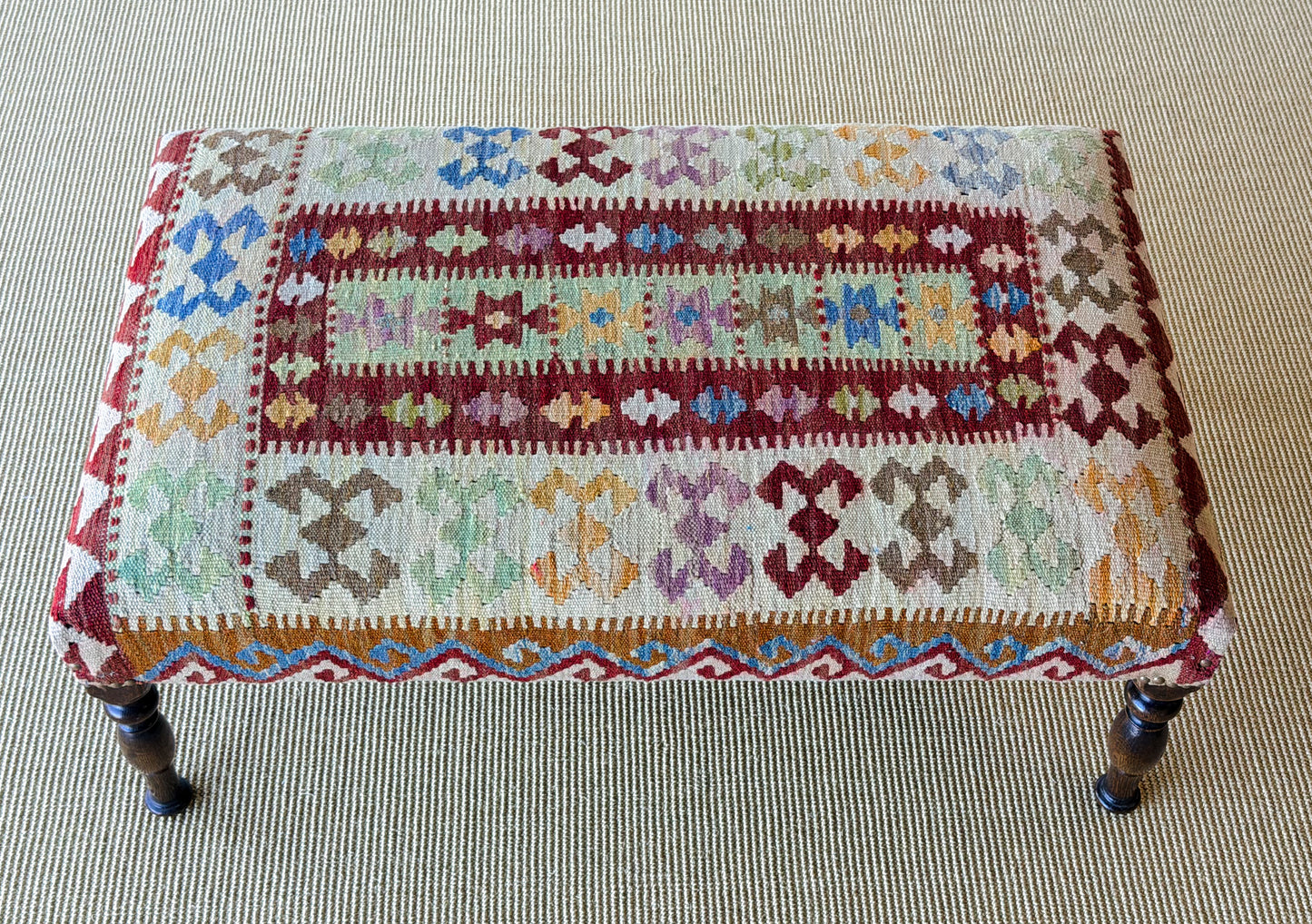 Antique Kilim Footstool (Green/Burgundy)