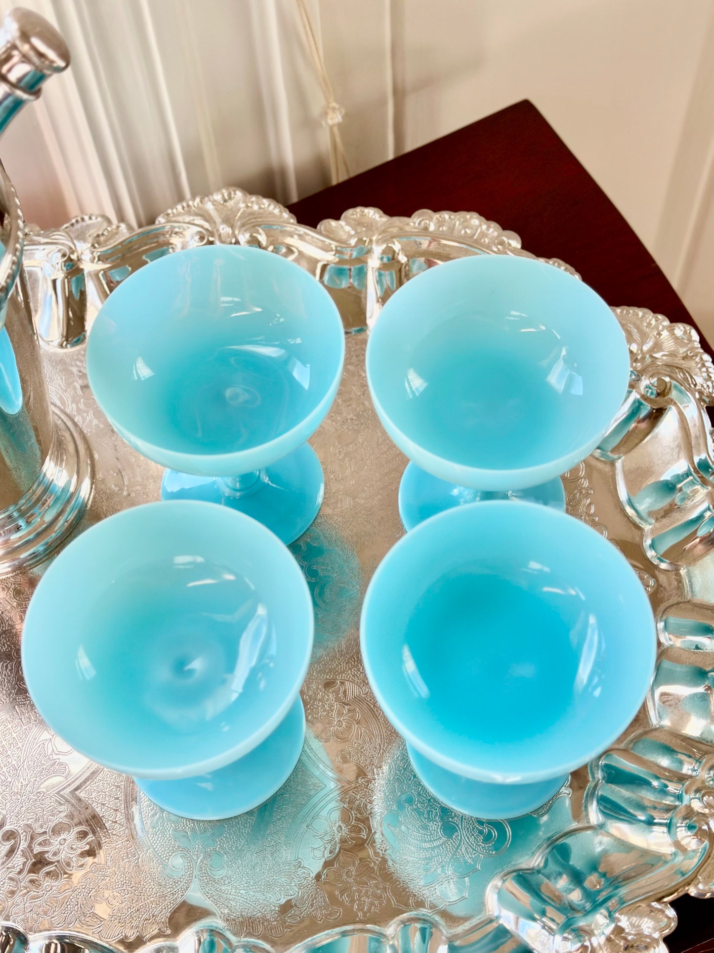 Blue Opaline Coupe Glasses (Set of 4)