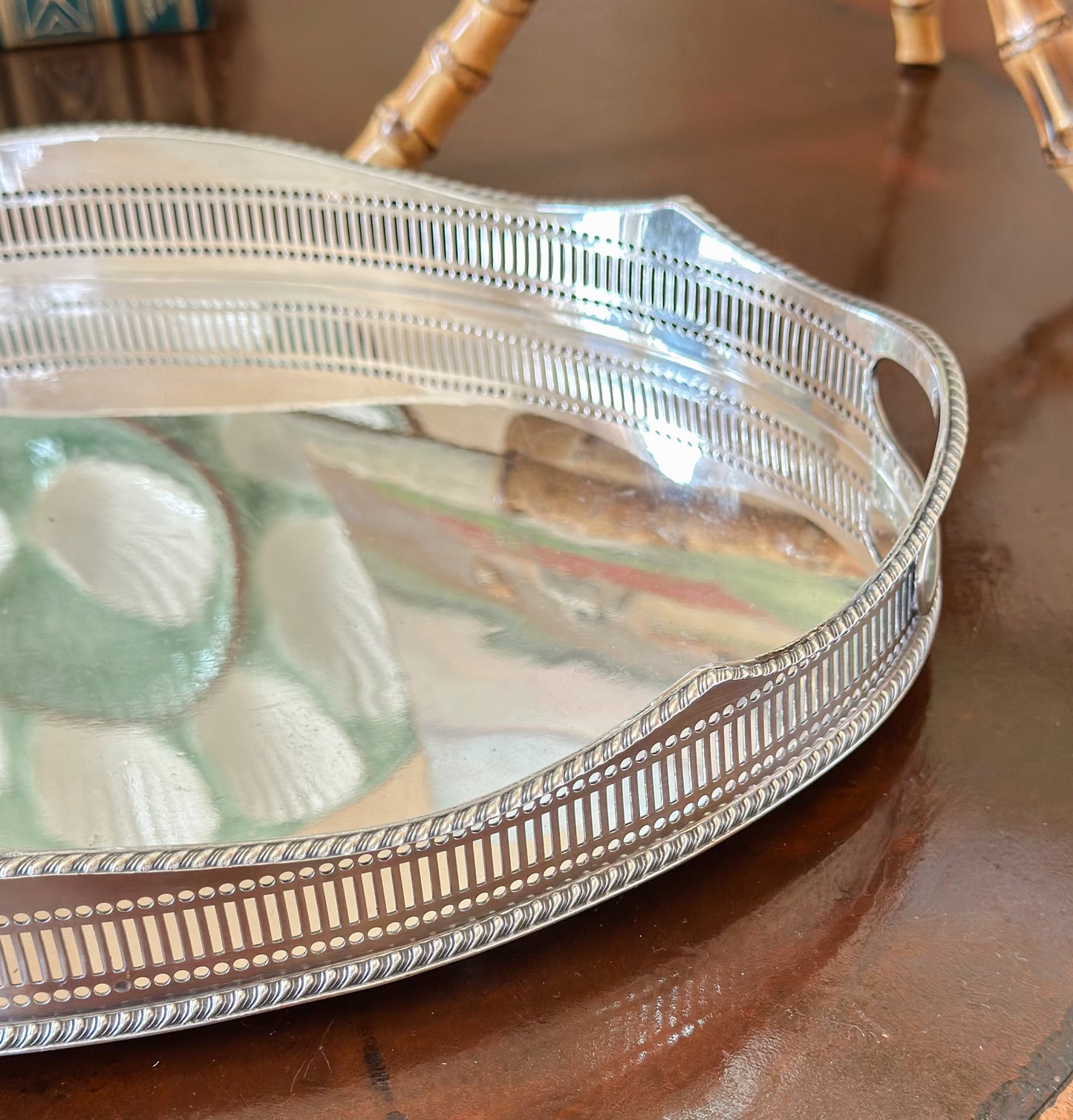 English Silverplate Oval Gallery Tray