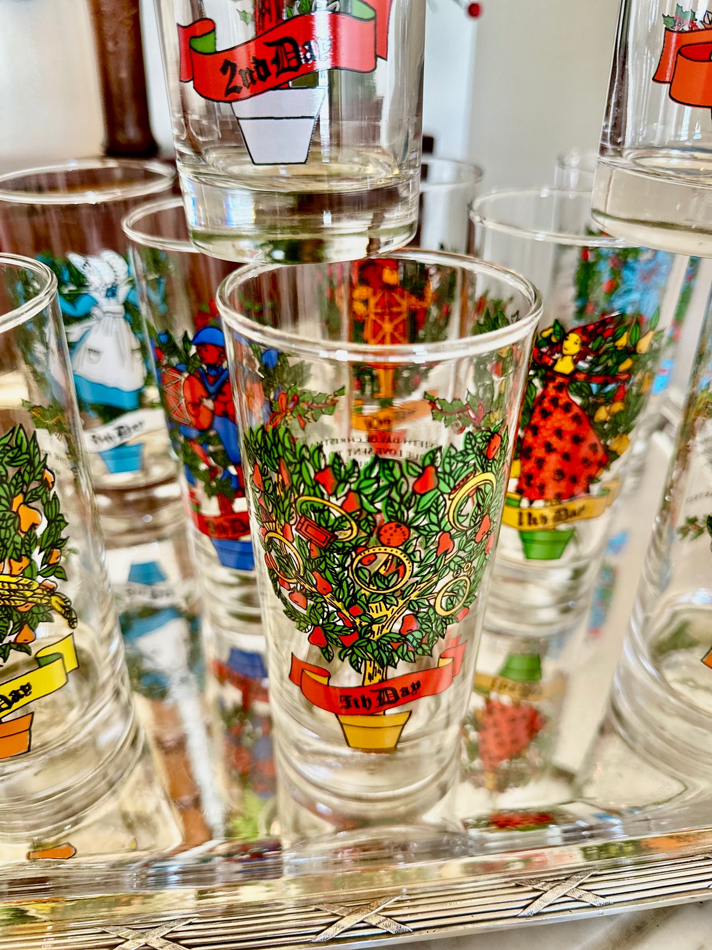 Vintage Indiana Glass Twelve Days of Christmas Tall Glasses