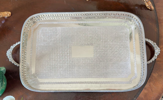 Antique English Silverplate Gallery Tray with Ball and Claw Feet