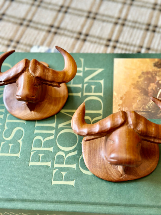 Hand-carved Wooden Longhorn Hooks (Set of 2)