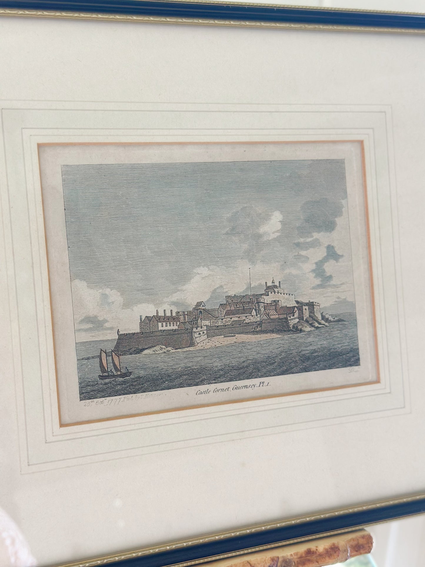 Castle Cornet, Guernsey Framed Antique Hand-Colored Engraving