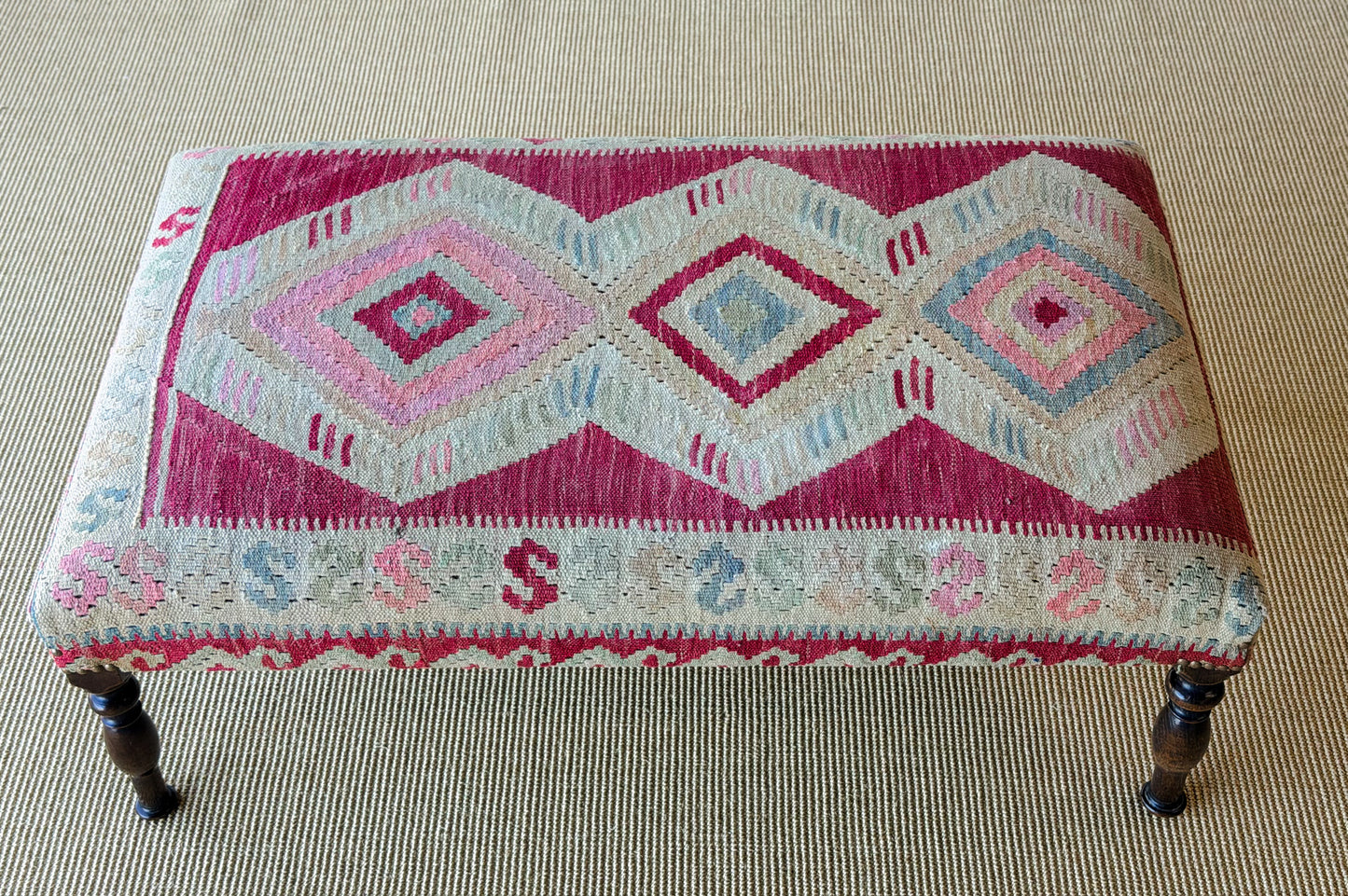 Antique Kilim Footstool (Red/Pink)