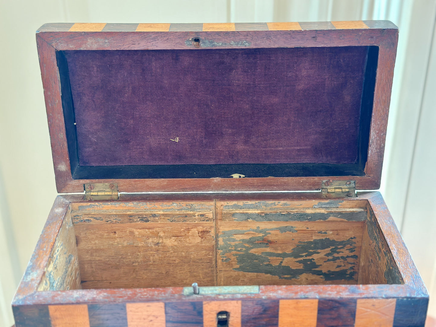 Antique Striped Wooden Tea Caddy