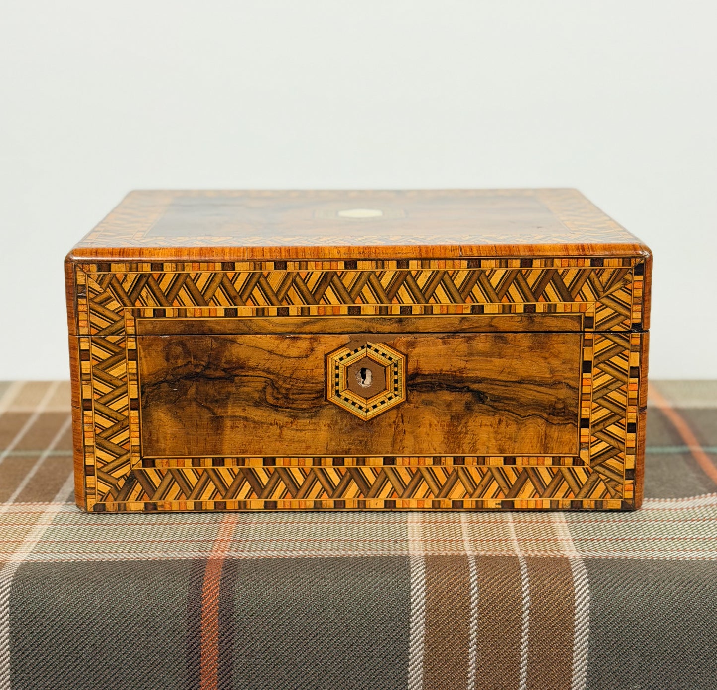 Antique Burl Walnut Tunbridge Ware Box