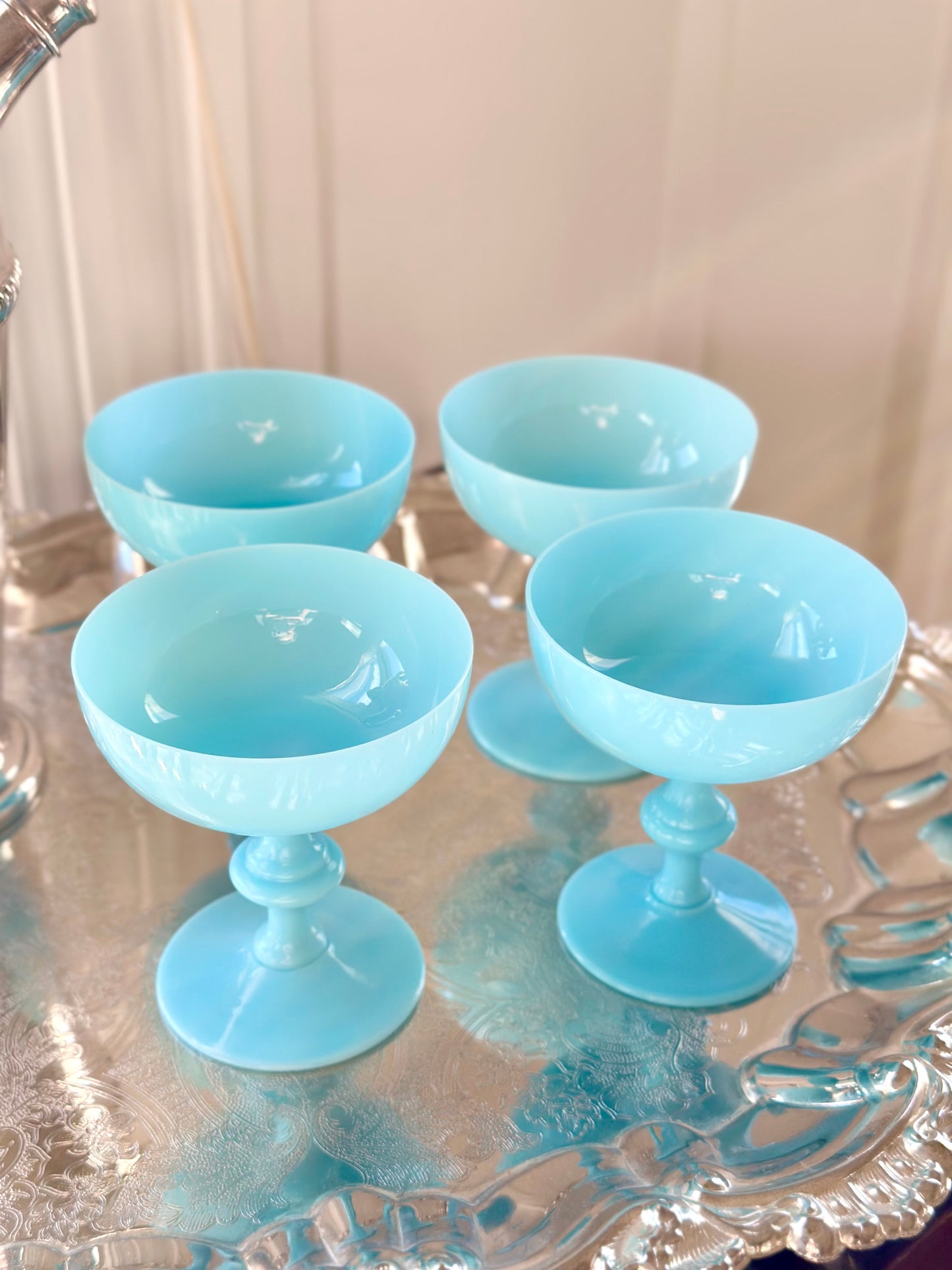 Blue Opaline Coupe Glasses (Set of 4)