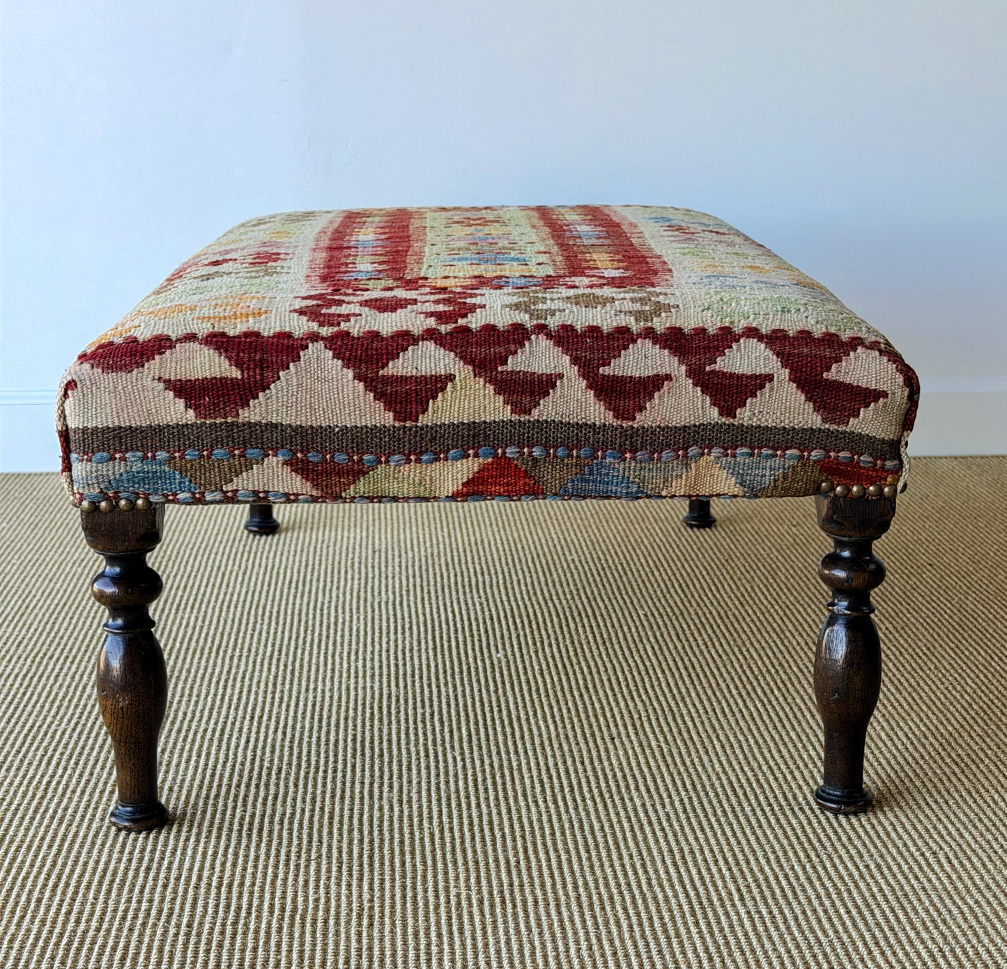 Antique Kilim Footstool (Green/Burgundy)
