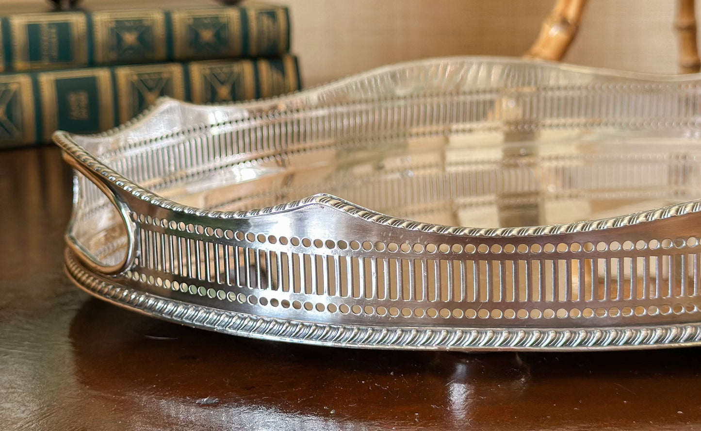 English Silverplate Oval Gallery Tray