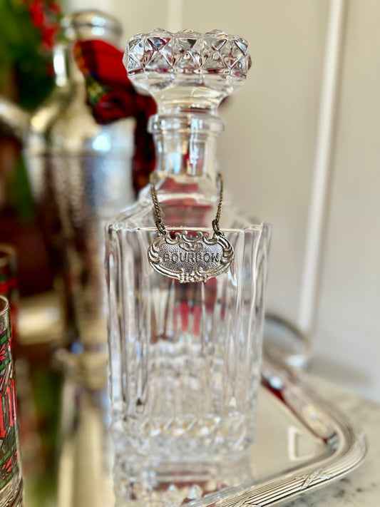 Crystal Decanter with ‘Bourbon’ Tag