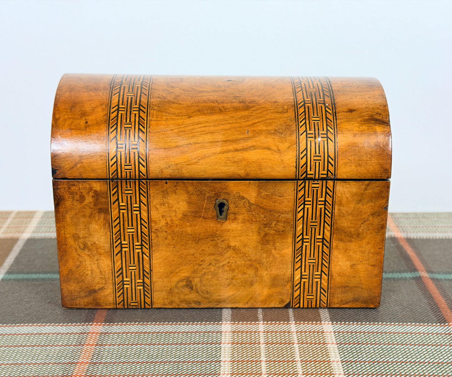Antique Burl Walnut Dome Top Tea Caddy