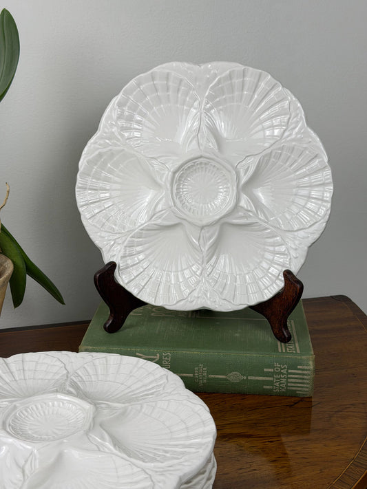 Vintage White Sarreguemines Majolica Oyster Plates