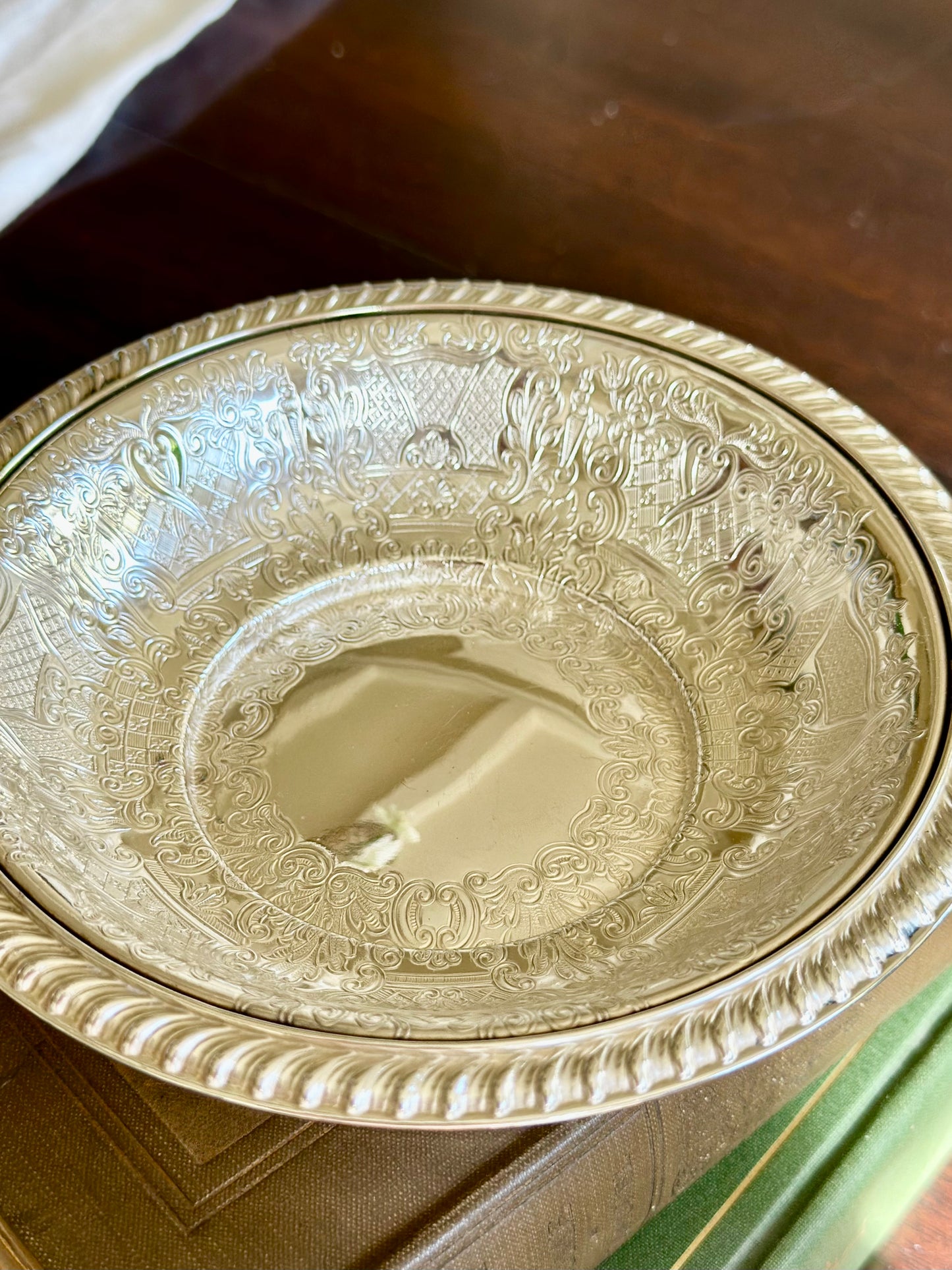 Vintage Intricately Engraved English Silverplate Bowl