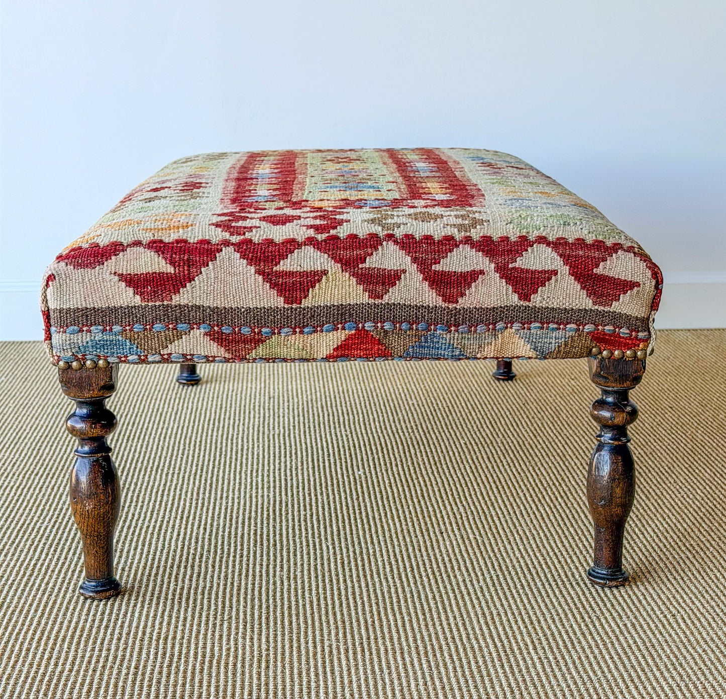 Antique Kilim Footstool (Green/Burgundy)