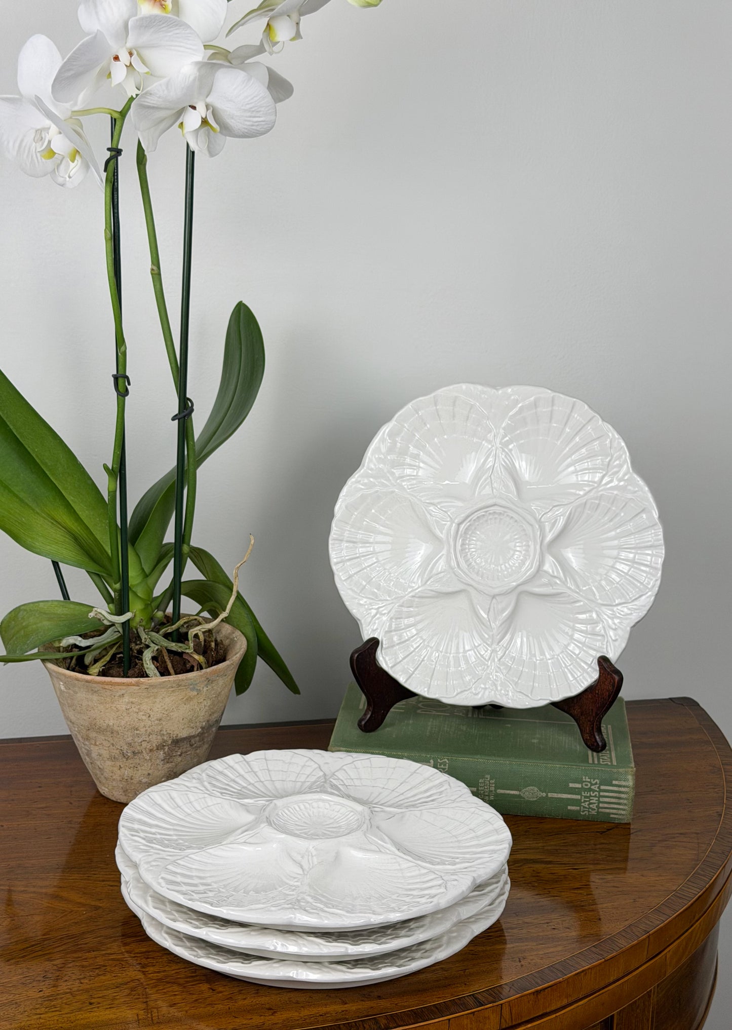 Vintage White Sarreguemines Majolica Oyster Plates