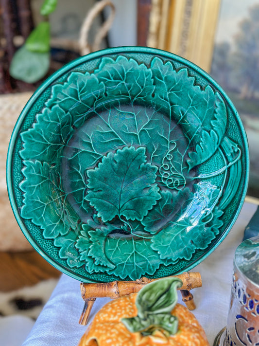 English Majolica Grape Leaf Plate