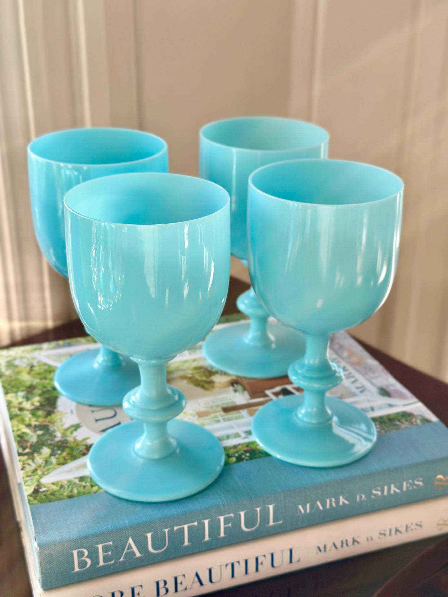 Blue Opaline Wine Glasses (Set of 4)