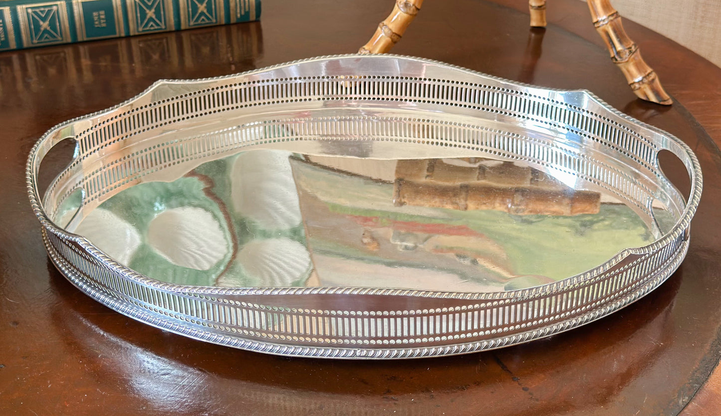 English Silverplate Oval Gallery Tray
