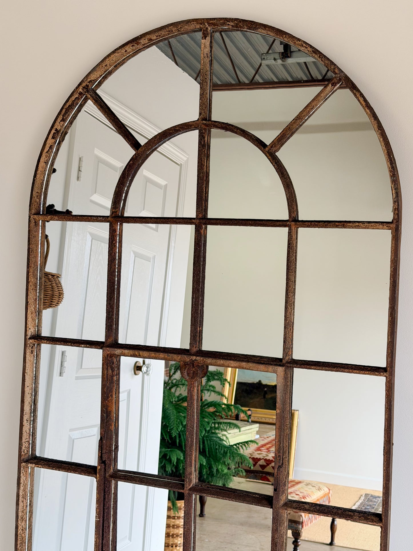 Victorian Cast Iron Windowpane Mirror