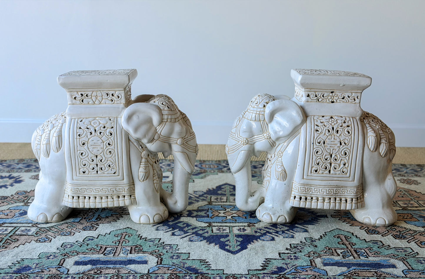 Pair of Vintage Ceramic Elephant Plant Stands