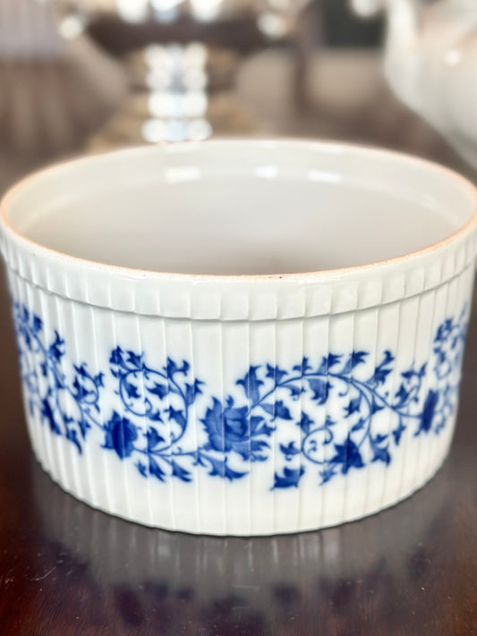 Pillivuyt Blue and White Porcelain Soufflé Dish