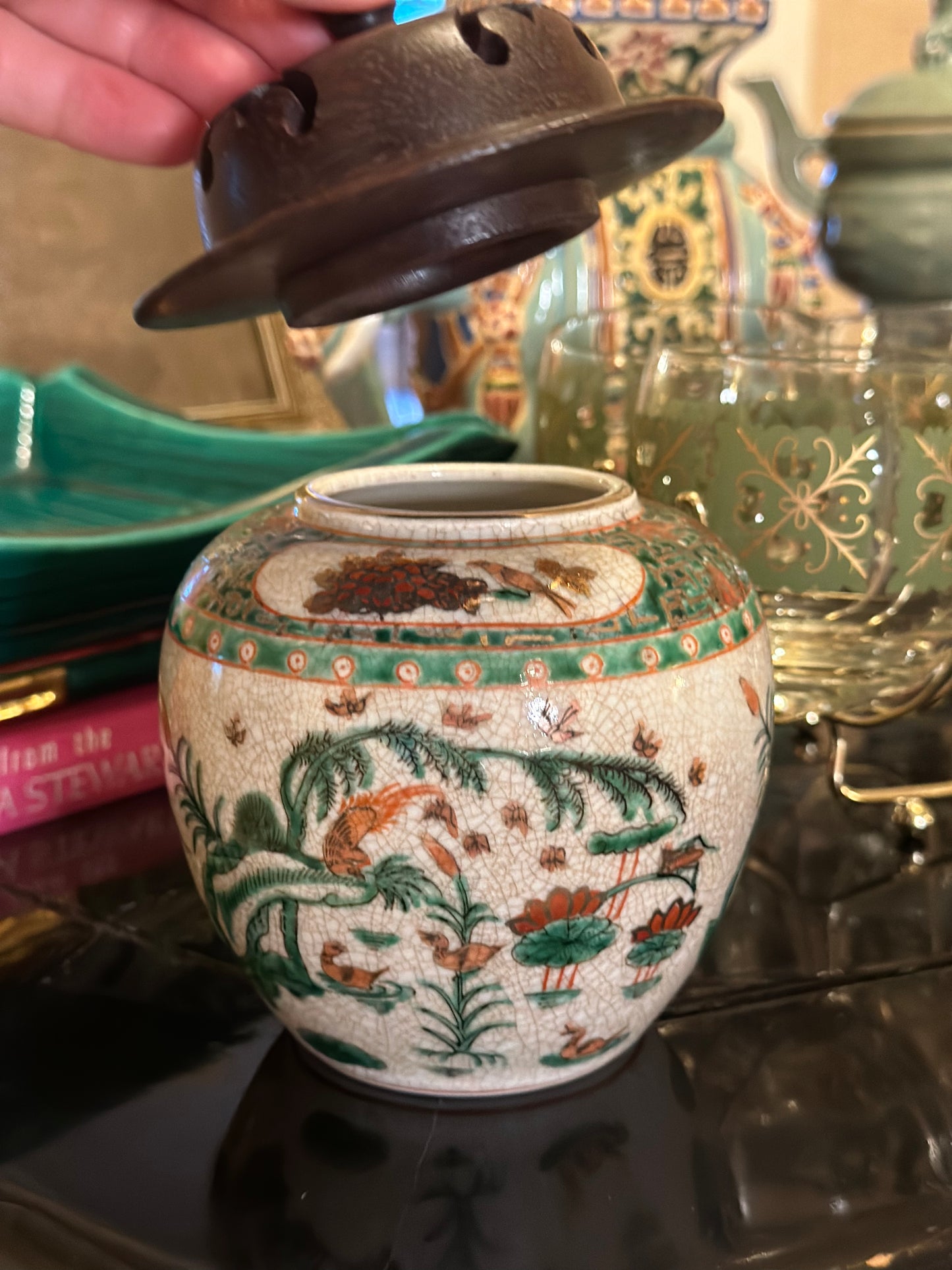 Crackle Glaze Porcelain Ginger Jar with Lid