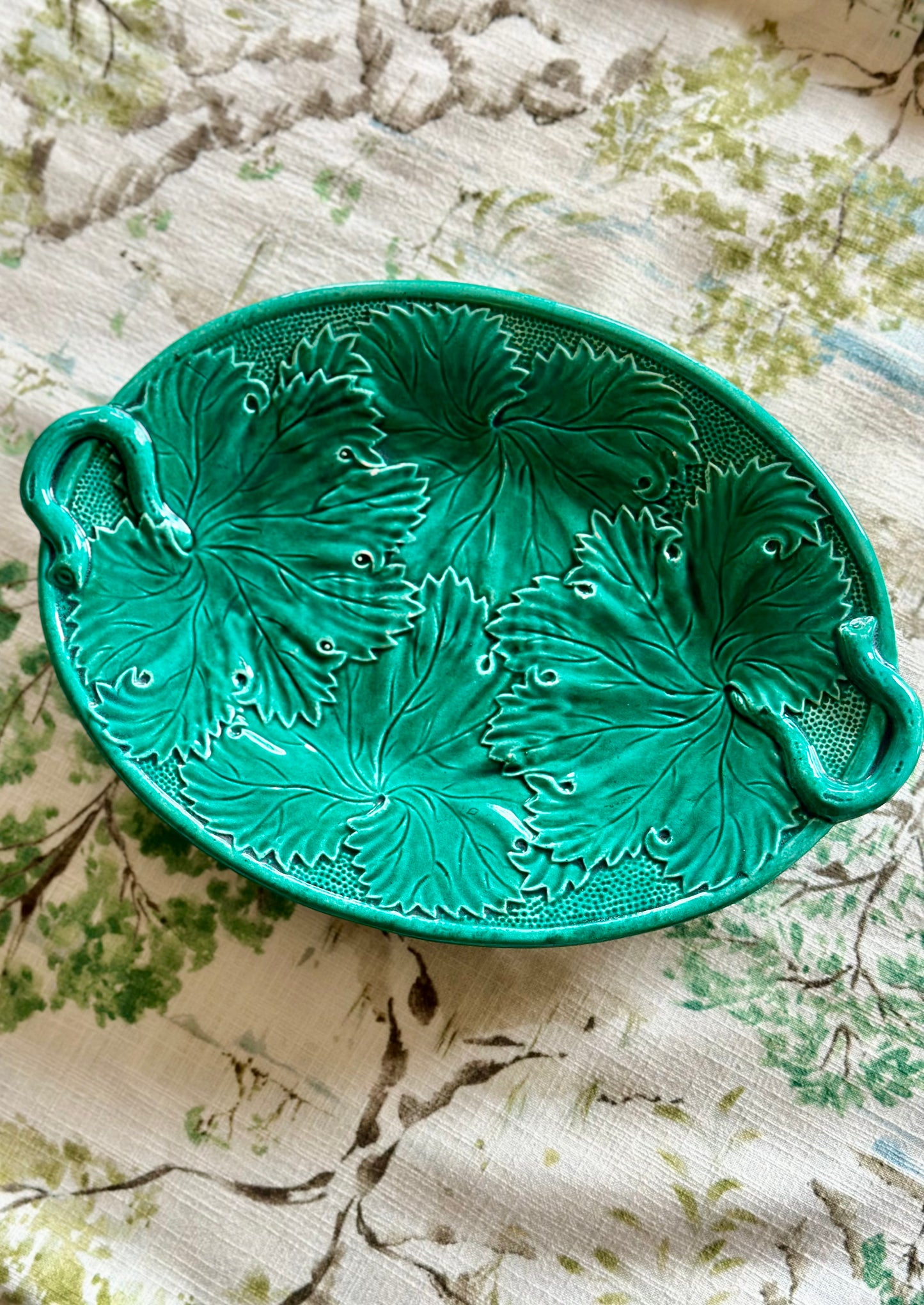 Majolica Grape Leaf Oval Platter