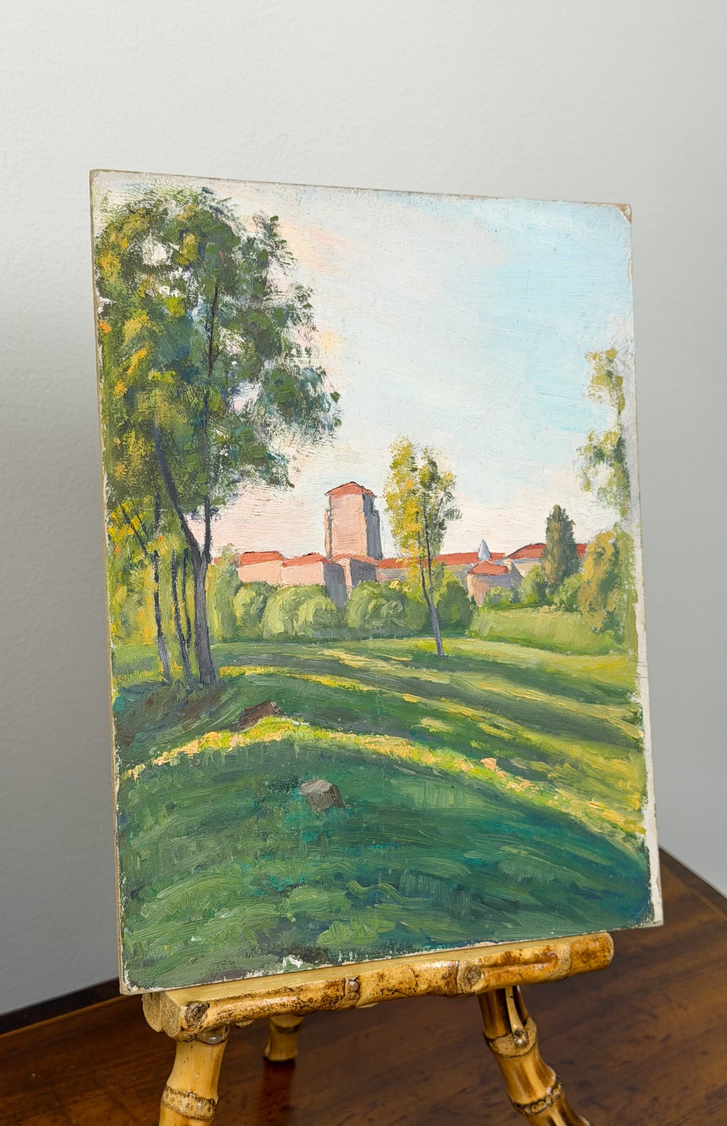 ‘Shady Village Hillside’ Miniature Oil on Board Painting