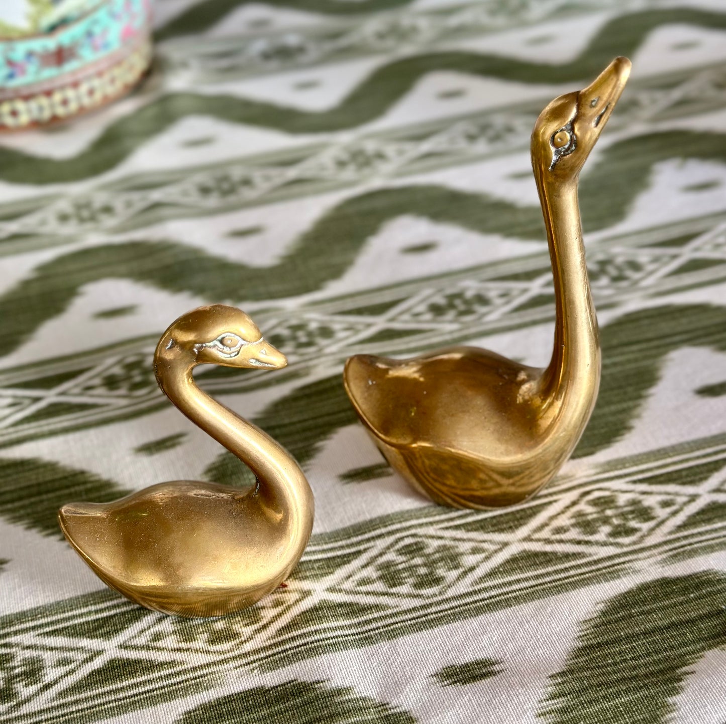 Brass Mother & Baby Swan Duo