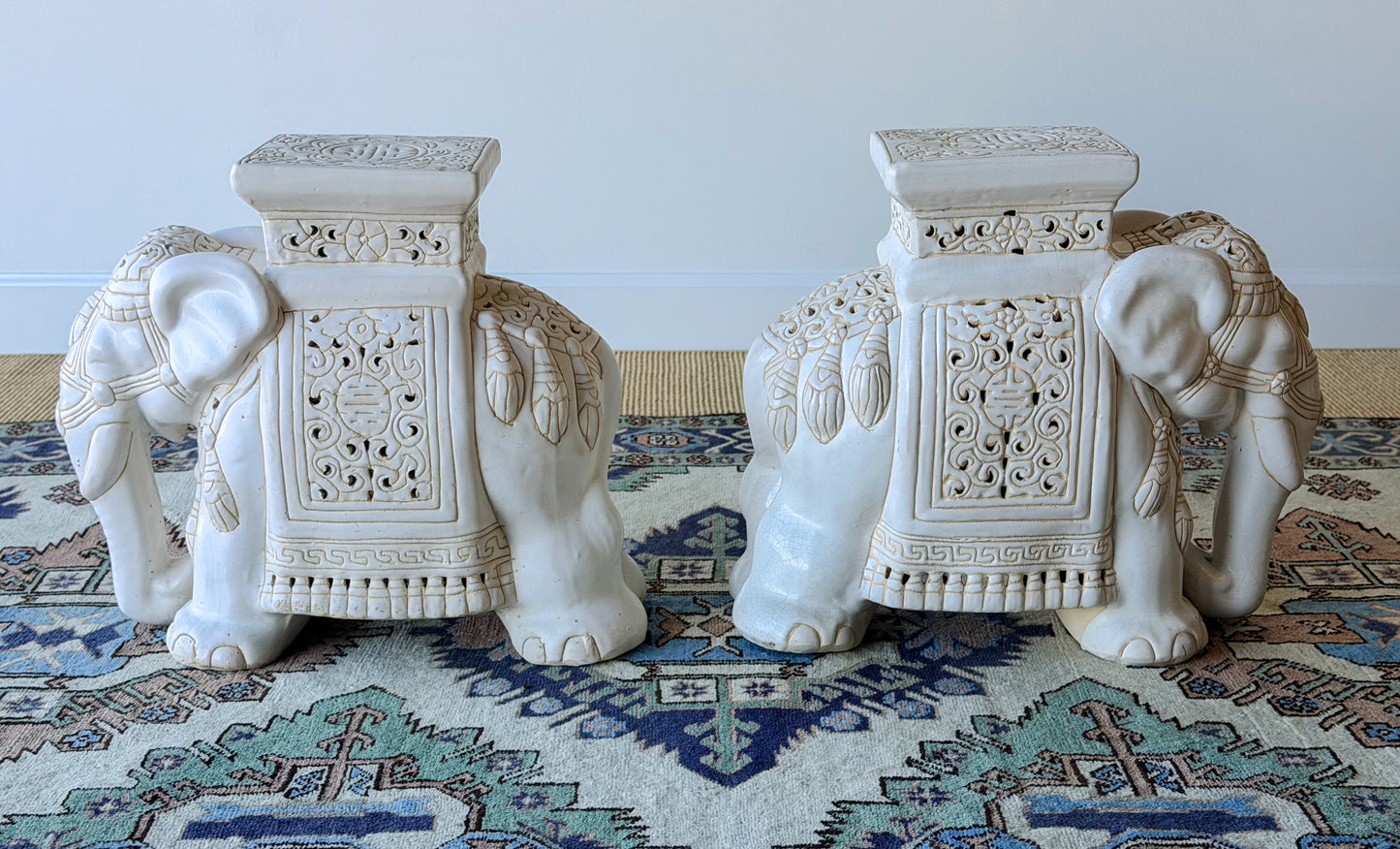 Pair of Vintage Ceramic Elephant Plant Stands