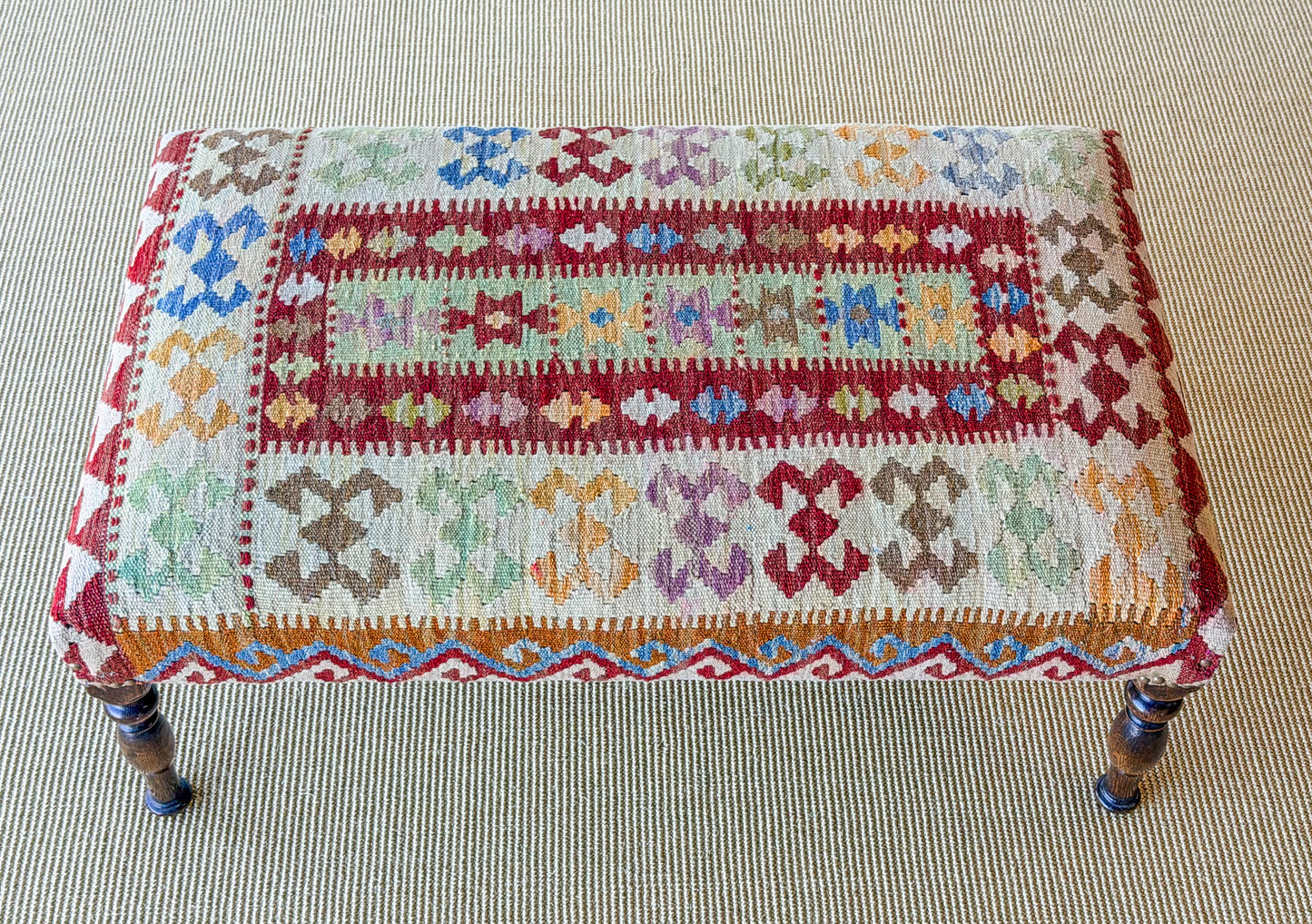 Antique Kilim Footstool (Green/Burgundy)