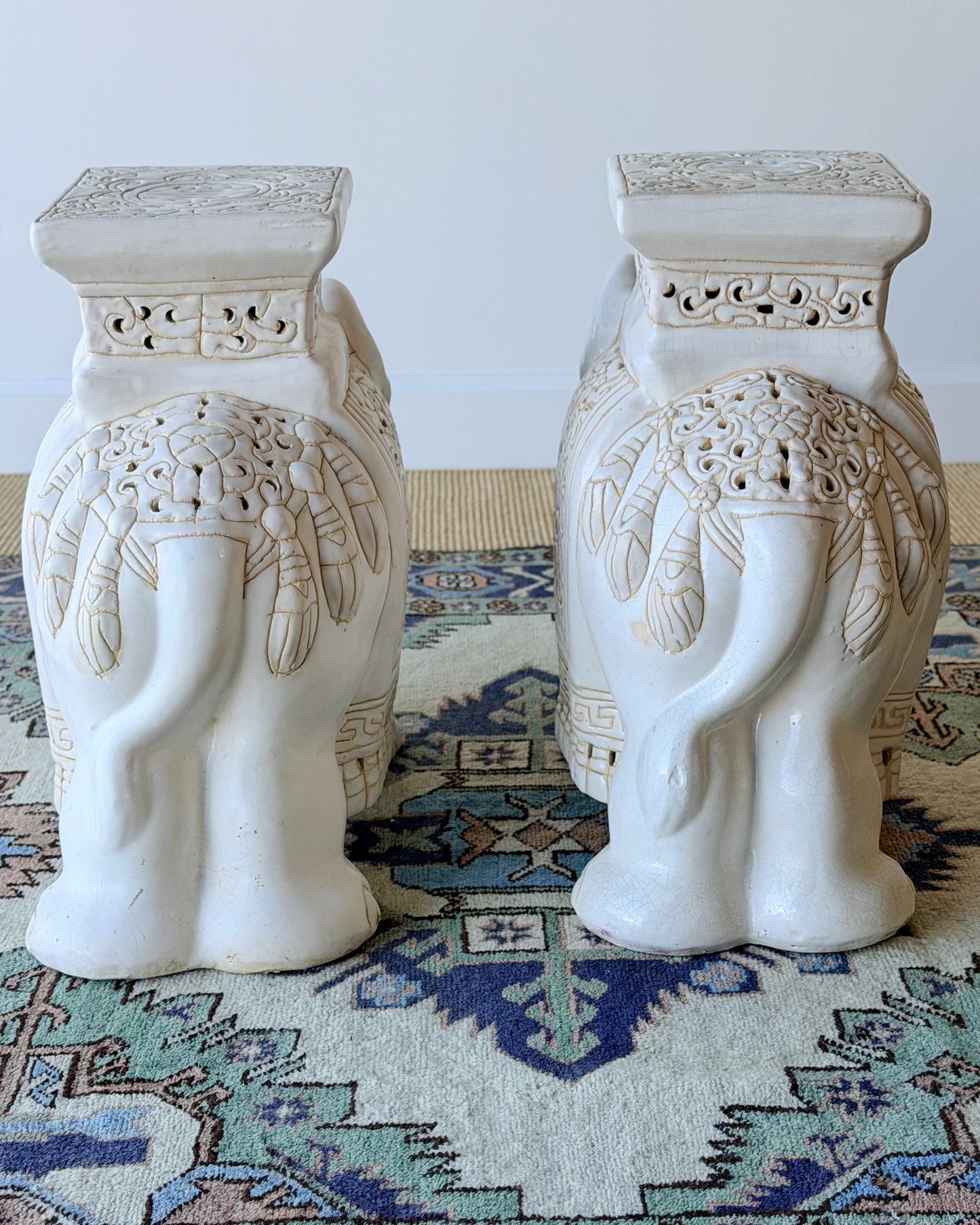 Pair of Vintage Ceramic Elephant Plant Stands
