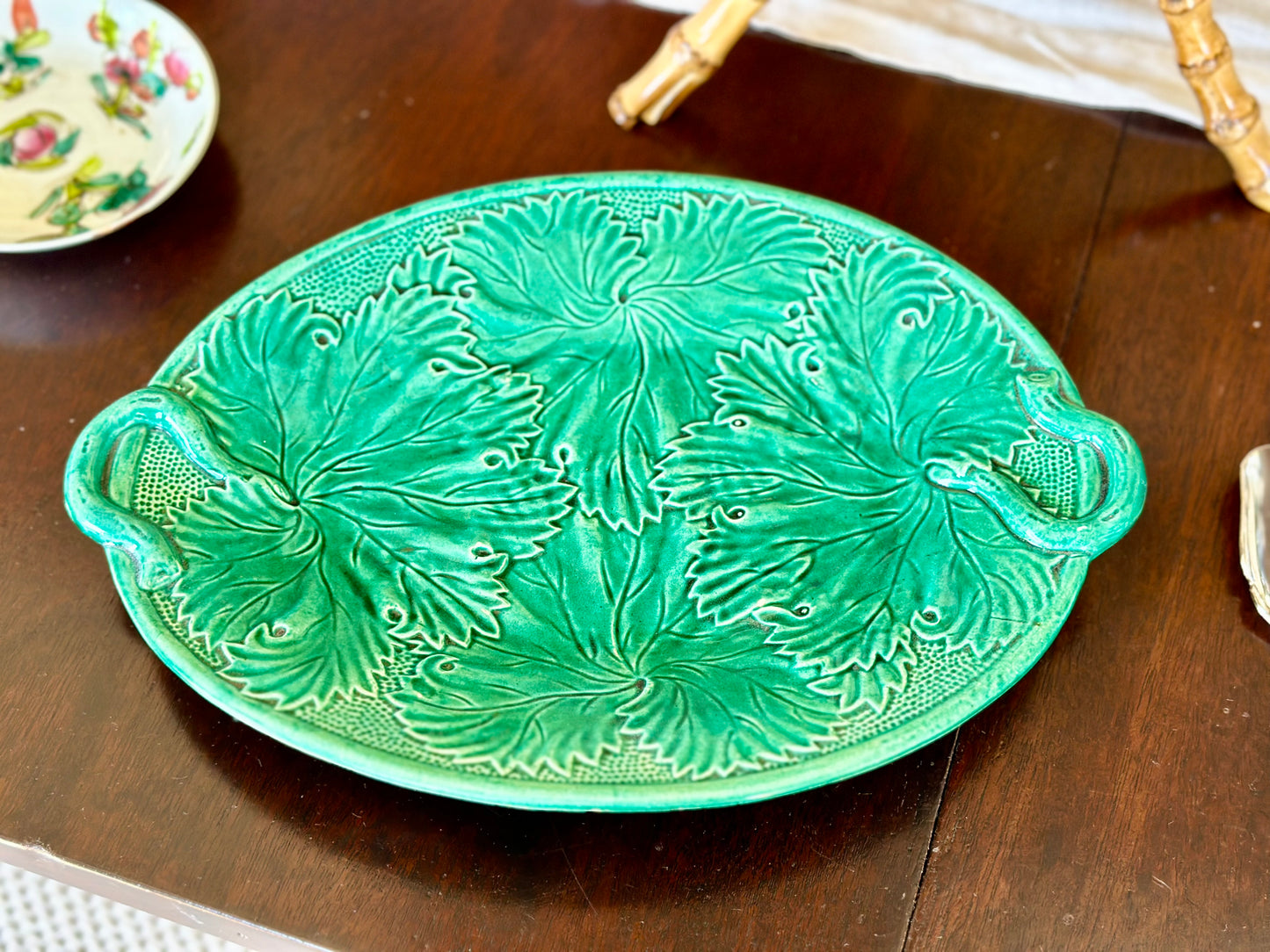 Majolica Grape Leaf Oval Platter