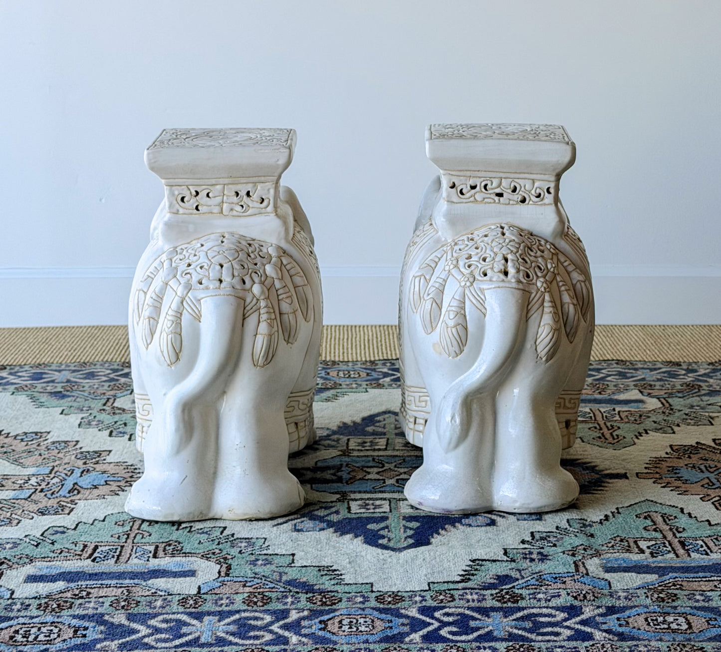 Pair of Vintage Ceramic Elephant Plant Stands