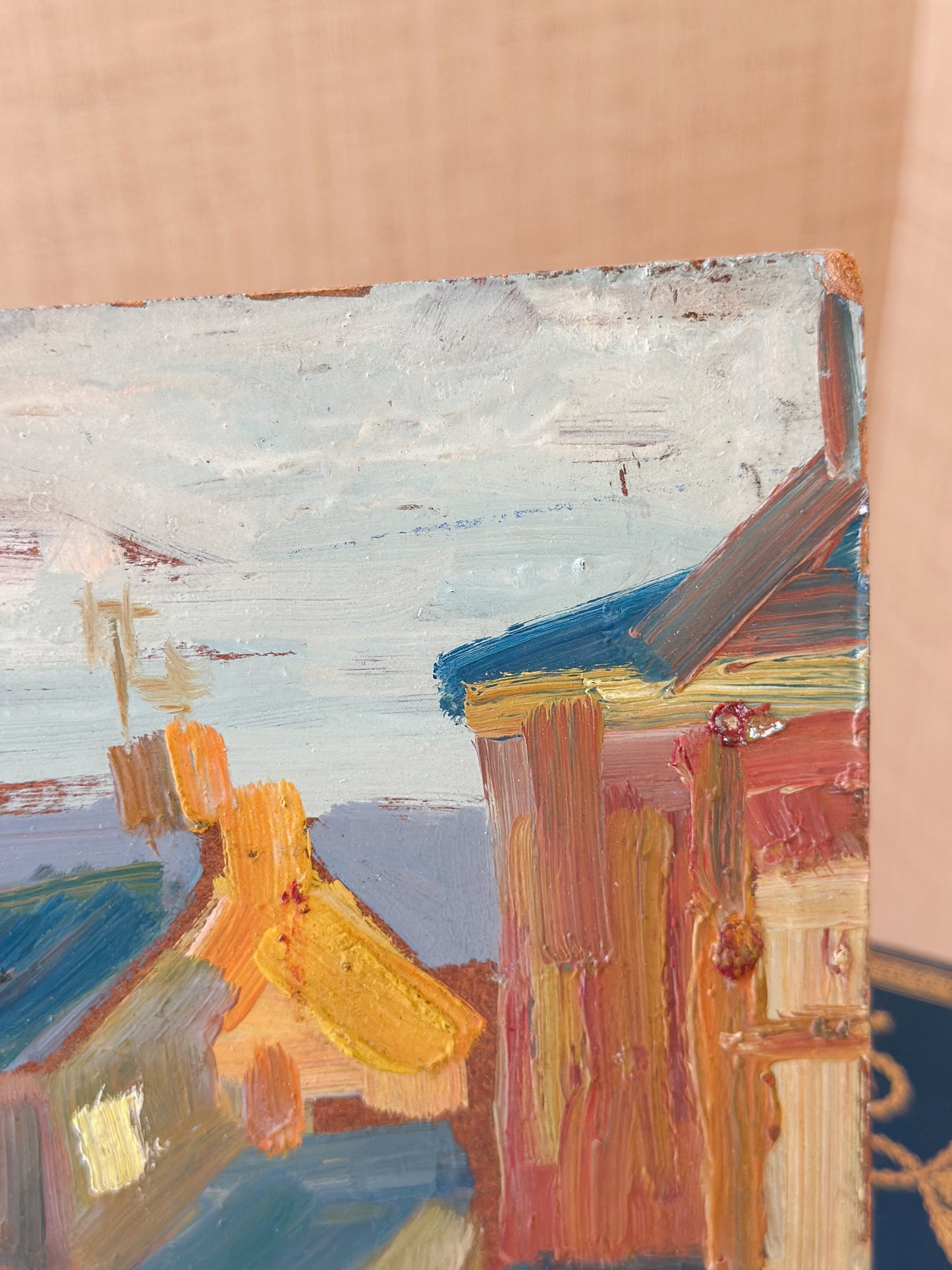 ‘Village Rooftops in Late Afternoon’ Oil on Board Painting