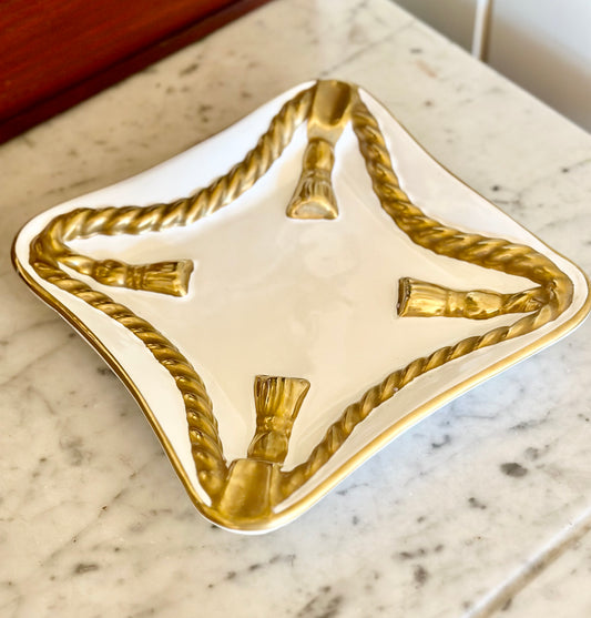 Italian Porcelain Ashtray with Gold Tassel Detail