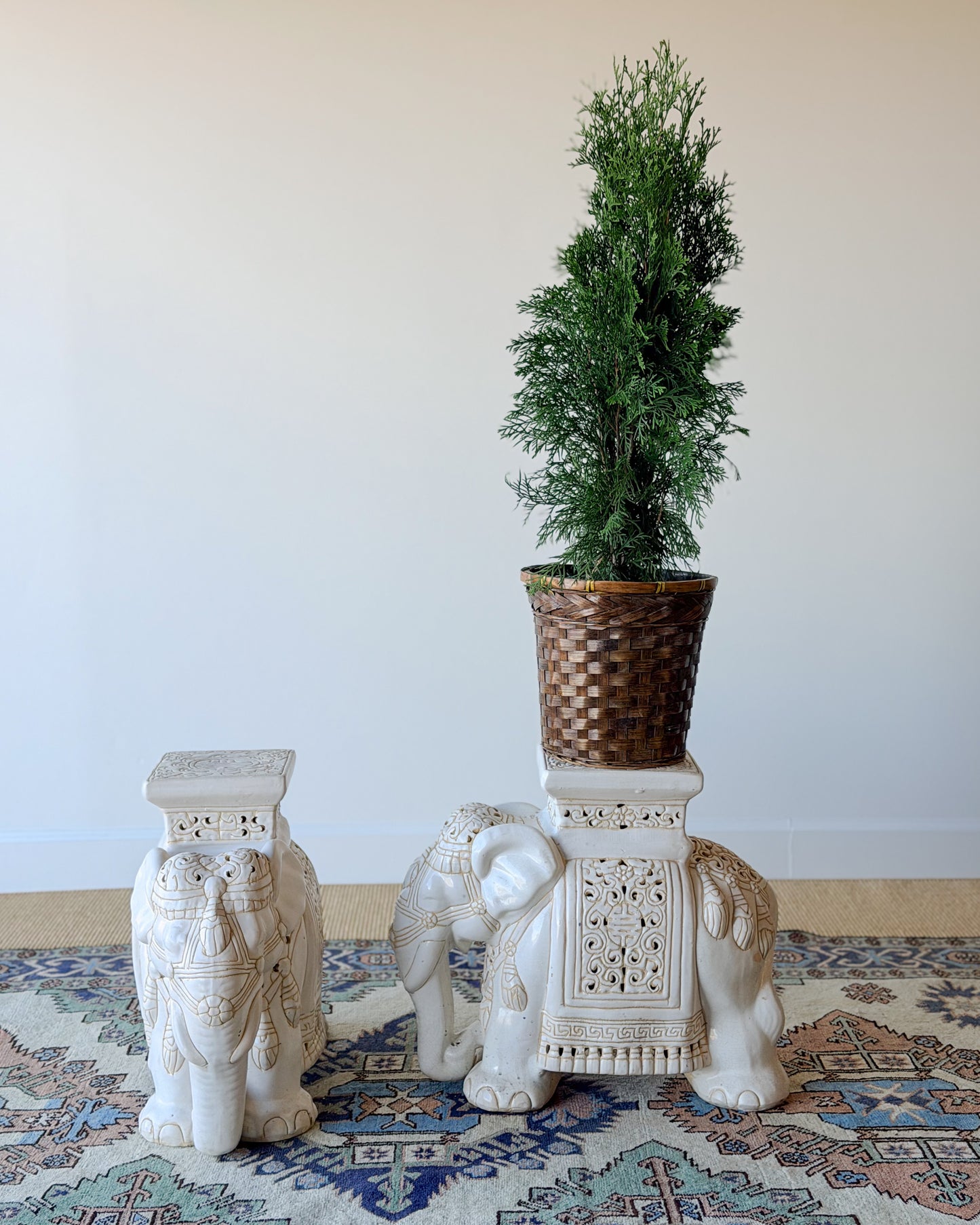 Pair of Vintage Ceramic Elephant Plant Stands