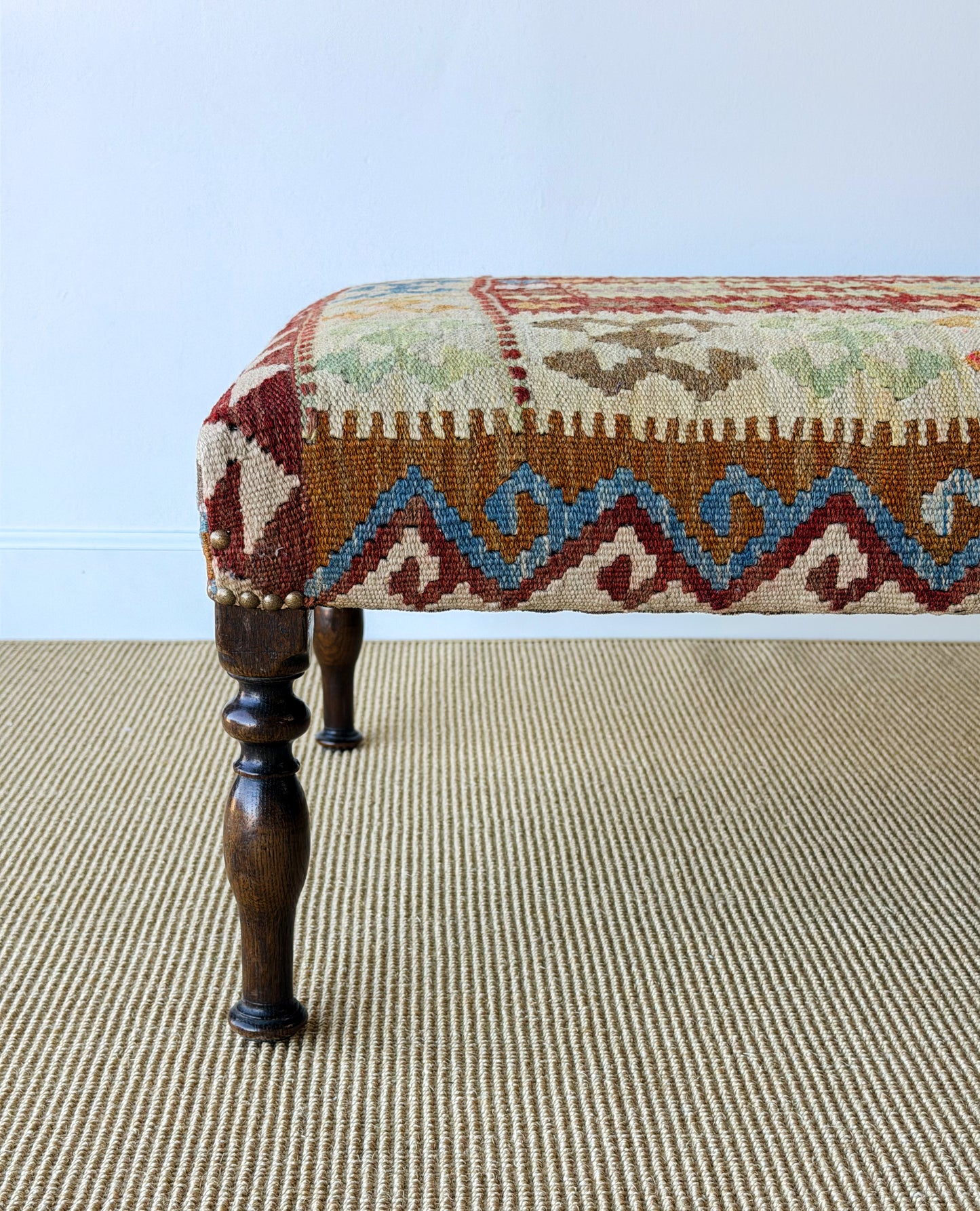 Antique Kilim Footstool (Green/Burgundy)