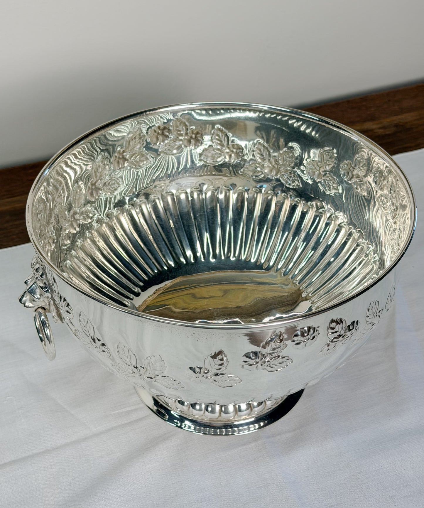 English Silverplate Pedestal Bowl with Lion’s Head Rings