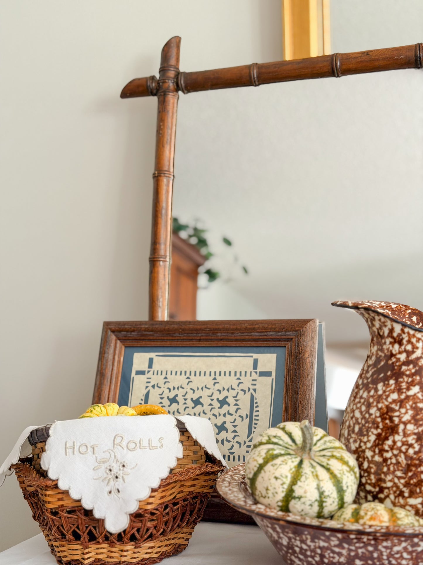 Antique French Faux Bamboo Mirror