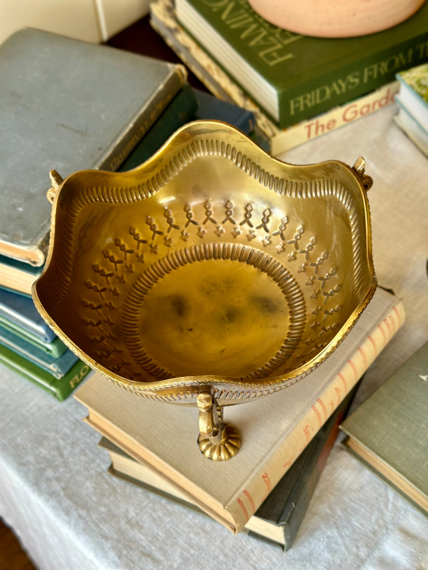 Scalloped Brass Footed Bowl