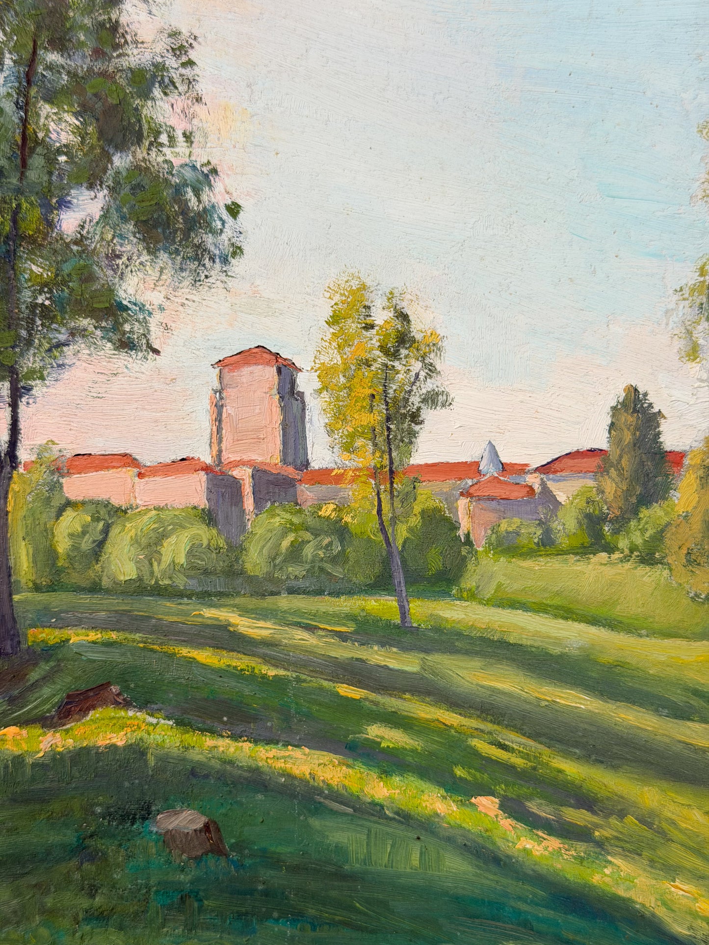 ‘Shady Village Hillside’ Miniature Oil on Board Painting