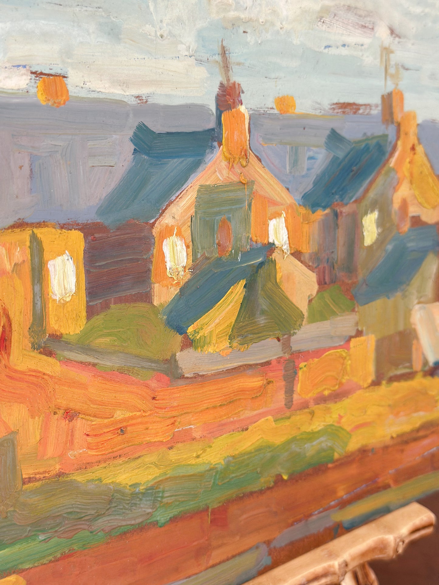 ‘Village Rooftops in Late Afternoon’ Oil on Board Painting
